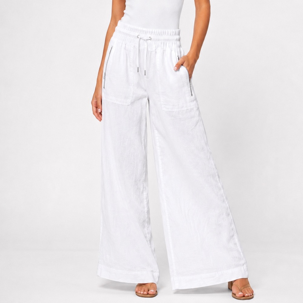 ATHLETA Cabo Linen Wide Leg Pants 4 White High Quality Relaxed Fit Beach Travel